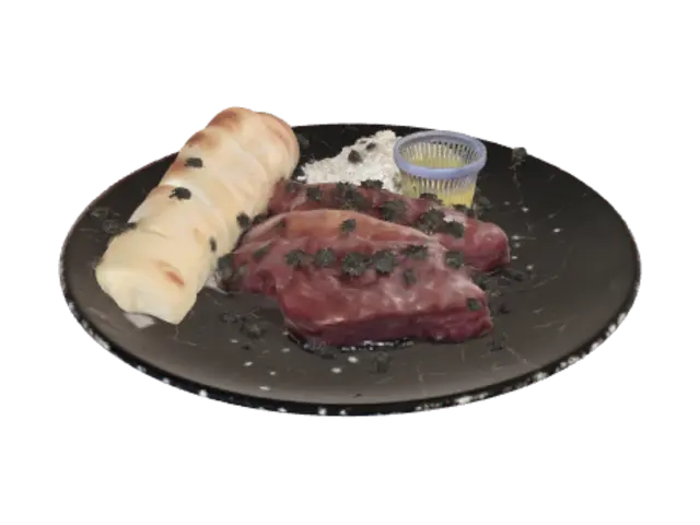 3D model for Steak with flies and bread