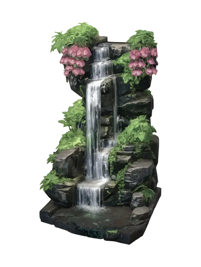 Pink Cascade on the Stone Garden - Moss 3D model, vytvořený pomocí AI