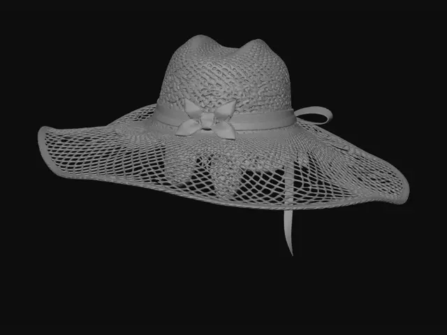 3D model for Neon straw hat with holographic ribbons and glowing accents, cyber farm stylized 3D #helper