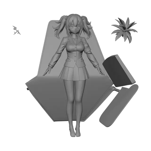 3D model for Pink-Haired Card Player