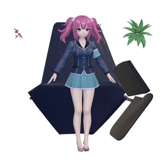 3D model for Pink-Haired Card Player