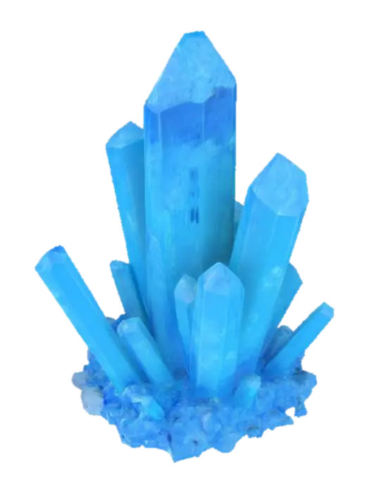 Modèle 3D cristais, azuis um pouco transparentes, brilhando, saindo do chao de uma caverna - Cavern, généré par IA
