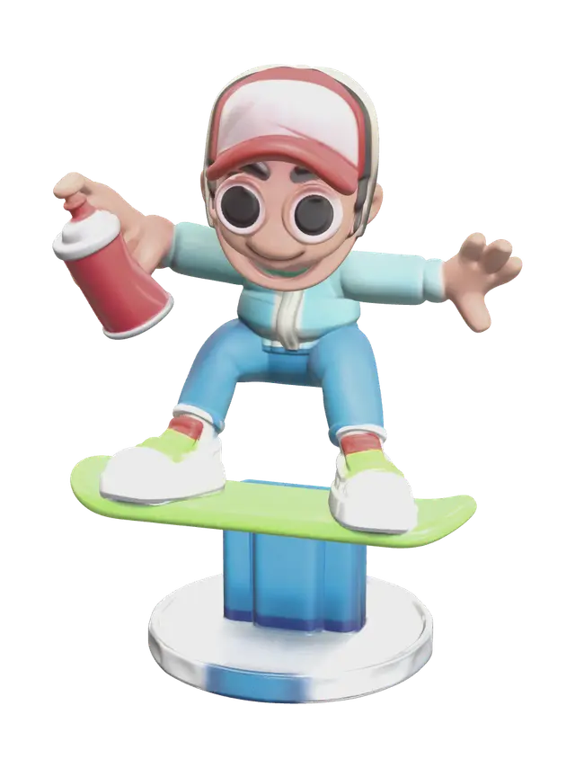 Weathered Jake Subway Surfers 3D model, vytvořený pomocí AI