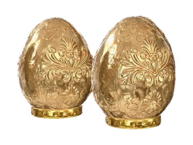 3D model for luxury golden easter eggs on marble surface, premium commercial look