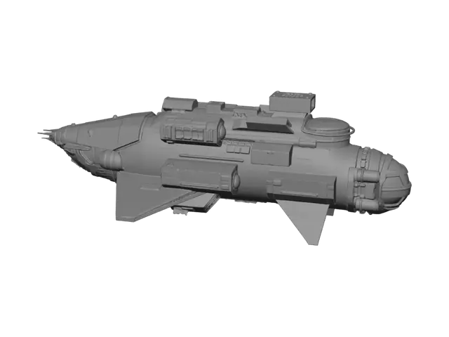 3D model for A rocket ship, tiers , weapons, pods , military technology, all pieces connected to hull, obloid , alien
