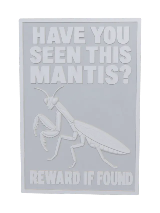 Lost Praying Mantis - Plaque 3D model, vytvořený pomocí AI