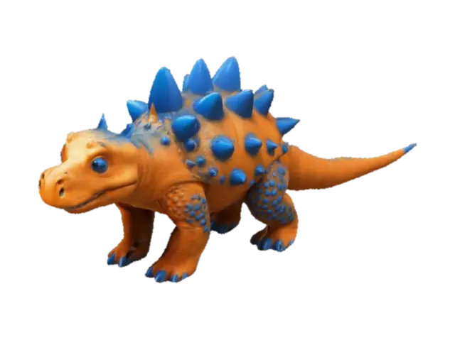 An Orange Cartoon style Ankylosaurus with blue armour spikes. - Dinosaur 3D model, vytvořený pomocí AI
