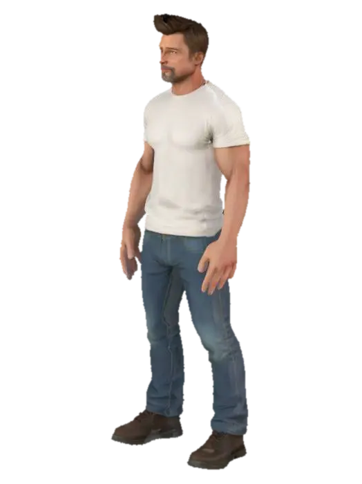 perfect rig character A-pose, symmetrical, brad pitt features - Actor 3D model, vytvořený pomocí AI