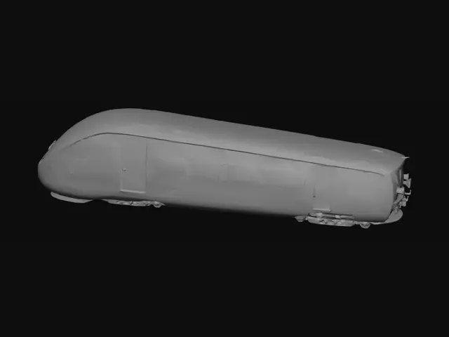 3D model for I want to generate a futuristic train for my game I am making. It is a train that teleports from one world to another, allowing players to narrowly escape one world and enter a new one. I want it to be more of a grey-ish model with some neon detailing. I also want it to have a rounded nose, sort of like a maglev train. It will not be a big train with multiple cars, but rather one long car that includes both the front and the back. I want it to have an adjustable door entrance on the side of the train. I want the door in the center of the train model. I also want small windows, not too many. Maybe around 2 to 3 on each side of the door.
