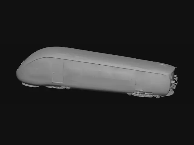 3D model for I want to generate a futuristic train for my game I am making. It is a train that teleports from one world to another, allowing players to narrowly escape one world and enter a new one. I want it to be more of a grey-ish model with some neon detailing. I also want it to have a rounded nose, sort of like a maglev train. It will not be a big train with multiple cars, but rather one long car that includes both the front and the back. I want it to have an adjustable door entrance on the side of the train. I want the door in the center of the train model. I also want small windows, not too many. Maybe around 2 to 3 on each side of the door.