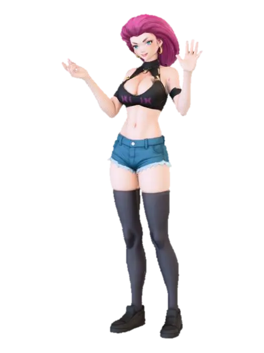 Animated Style Woman with Purple Hair - Test 3D model, vytvořený pomocí AI