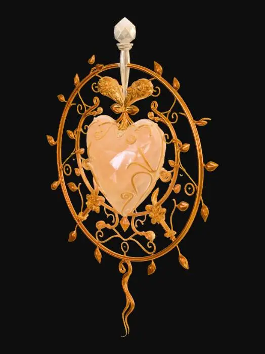 3D model for Living Artifact Idea: The Heartseed Relic
Title: Heartseed Living Artifact
Description (≤800 chars):
This 3D model depicts a beautiful living artifact known as the Heartseed Relic. At its center floats a smooth crystal seed glowing with soft emerald light. Around it grows a delicate structure of living golden vines and leaves, slowly moving as if breathing. The vines form an elegant circular frame that protects the seed while small glowing petals occasionally bloom and dissolve into particles of light. The artifact gently pulses like a heartbeat, suggesting it is alive and aware. Its materials blend polished crystal, living plant forms, and subtle magical energy, creating a harmonious fusion of nature and enchantment. The design feels ancient, sacred, and peaceful rather than threatening.