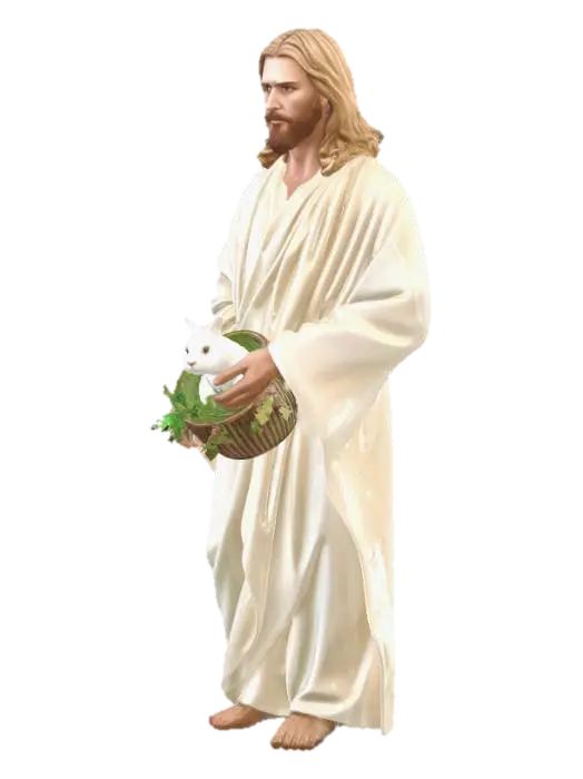 3D model for Jesus with Easter Basket
Description (≤800 chars):
This 3D model portrays a serene and compassionate Jesus figure, walking gently with a warm and peaceful expression. He wears flowing soft white and light beige robes, with subtle fabric folds that move naturally. In his hands, he carries a woven basket filled with soft cloth and greenery, where a small white rabbit rests calmly. The rabbit appears safe and content, symbolizing innocence and renewal. A gentle golden light surrounds the scene, adding a spiritual and uplifting atmosphere. The design emphasizes kindness, peace, and hope, blending Easter symbolism with a calm, beautiful presence.