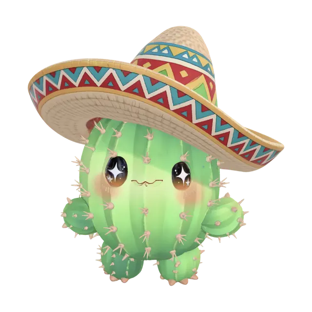 Cactus in a Sombrero 3D model, vytvořený pomocí AI