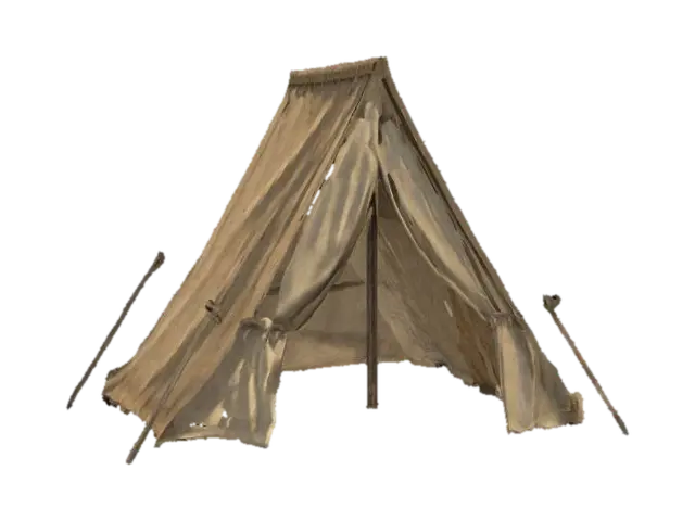 A small A frame tent clear detailed burlap material 1 open flap a rope going from… 3D model, vytvořený pomocí AI