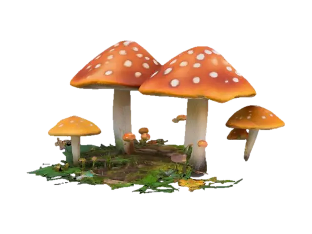 3D model for A beautiful mushroom garden with a tiny beautiful fairy sitting in the middle round base , #garden#,  