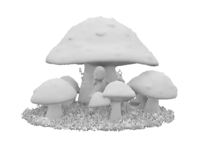 3D model for A beautiful mushroom garden with a tiny beautiful fairy sitting in the middle round base , #garden#,  