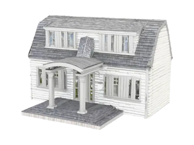 Colonial Facade Render 3D model, vytvořený pomocí AI