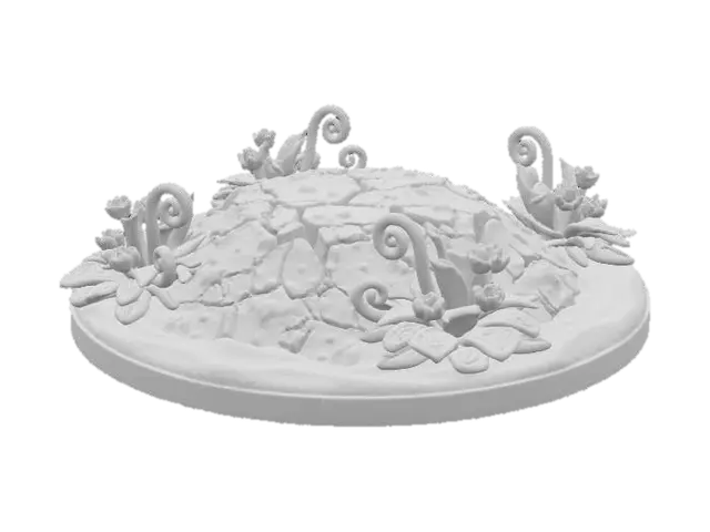 3D model for a stylized sand and small plants around a dirt base in a fantasy dnd style highly detailed simple shapes   