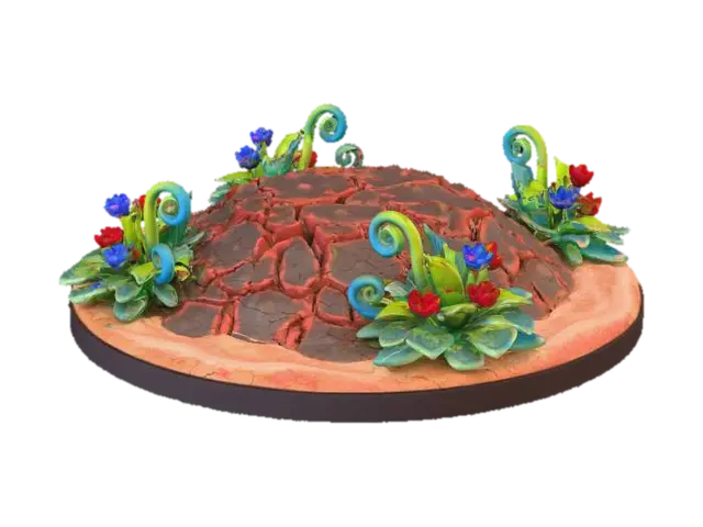 3D model for a stylized sand and small plants around a dirt base in a fantasy dnd style highly detailed simple shapes   