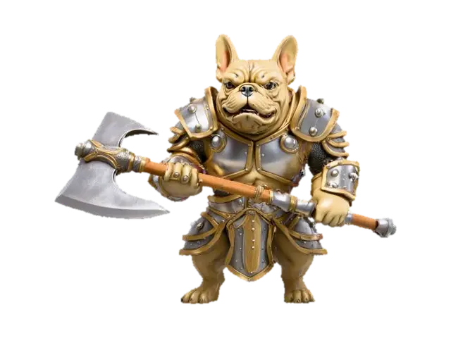 Frenchy bulldog barbarian medieval dungeon and dragon style simple curves and… 3D model, vytvořený pomocí AI
