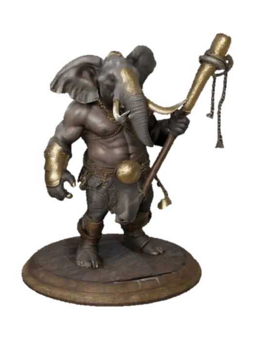 An extremely detailed medieval warrior. Has the characteristics of a elephant and… 3D model, vytvořený pomocí AI