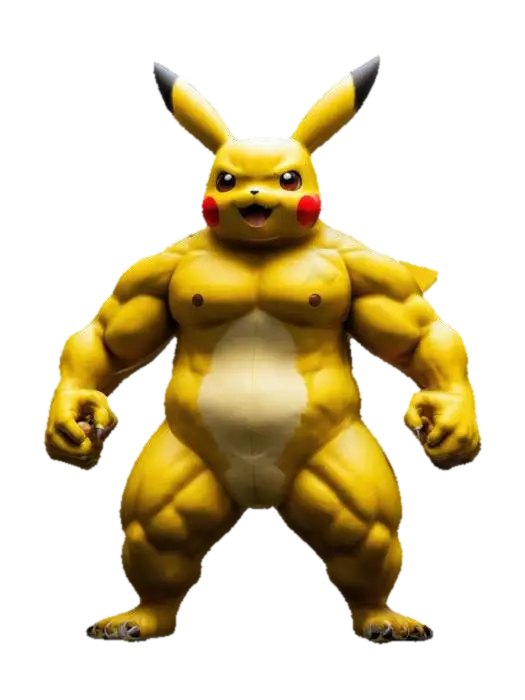Extremely muscular Pikachu 3D model, vytvořený pomocí AI