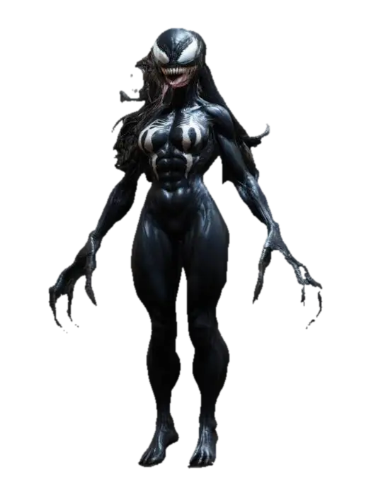 Extremely detailed female venom 3D model, vytvořený pomocí AI