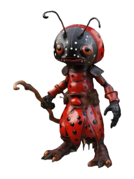 An extremely detailed, Ladybug monster, beetle features with black spots and red oval… - Stick 3D model, vytvořený pomocí AI