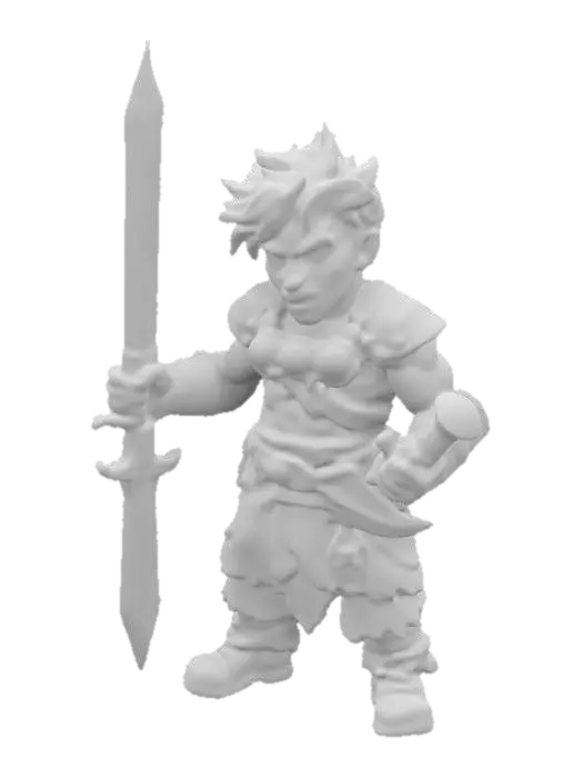 3D model for I want to create a, Highly Detailed,  kawaii style 3D model of a muscular  barbarian The barbarian is in leather armor, a mean and battle hardened appearance. He is holding a broadsword 