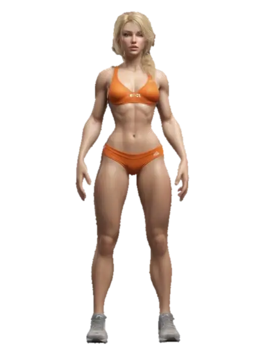 An athletic woman, blond hair, A-pose. Her face is realistic. Beautiful lips and a… - Blonde 3D model, vytvořený pomocí AI