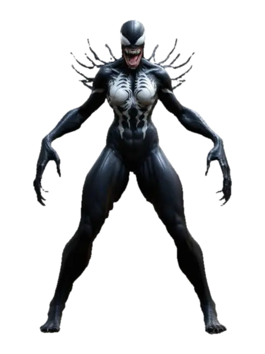 Highly Detailed, high poly 4k beautiful female venom A-pose, full body, easy printable 3D model, vytvořený pomocí AI
