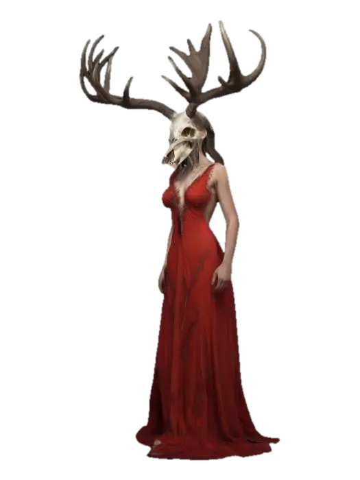 Highly Detailed, Ultra Realistic, beautiful Woman in a long dress she has a elk… - Symbolic 3D model, vytvořený pomocí AI