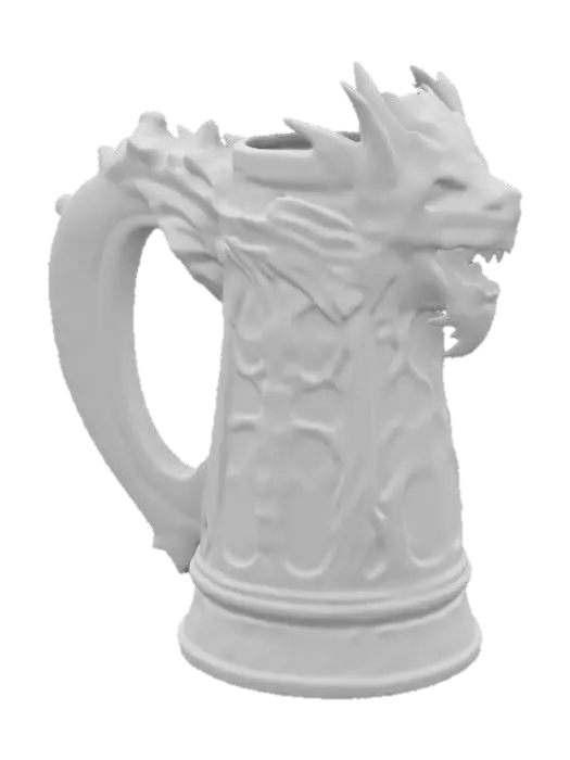 3D model for Medieval, Game of Thrones, Highly Detailed, Ultra Realistic beer stein with dragon scales carved in the handle the mug should be a dragon no top an hollow 