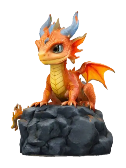 Fiery Hatchling 3D model, vytvořený pomocí AI