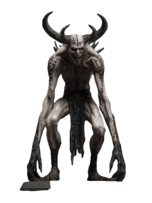 An extremely detailed ghoul is covered in spikes and horns his body is stringy but… 3D model, vytvořený pomocí AI