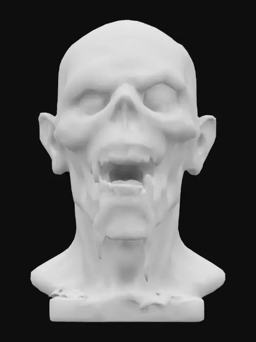 3D model for Medium poly zombie rotting head bust mouth open