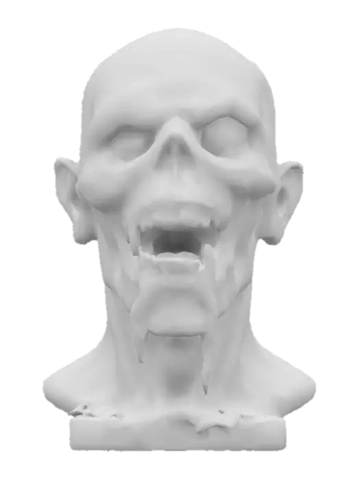 3D model for Medium poly zombie rotting head bust mouth open