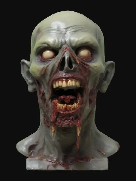3D model for Medium poly zombie rotting head bust mouth open