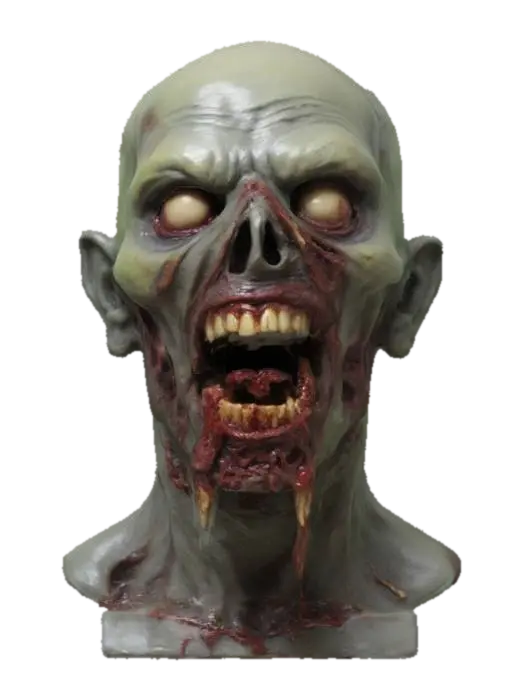 3D model for Medium poly zombie rotting head bust mouth open