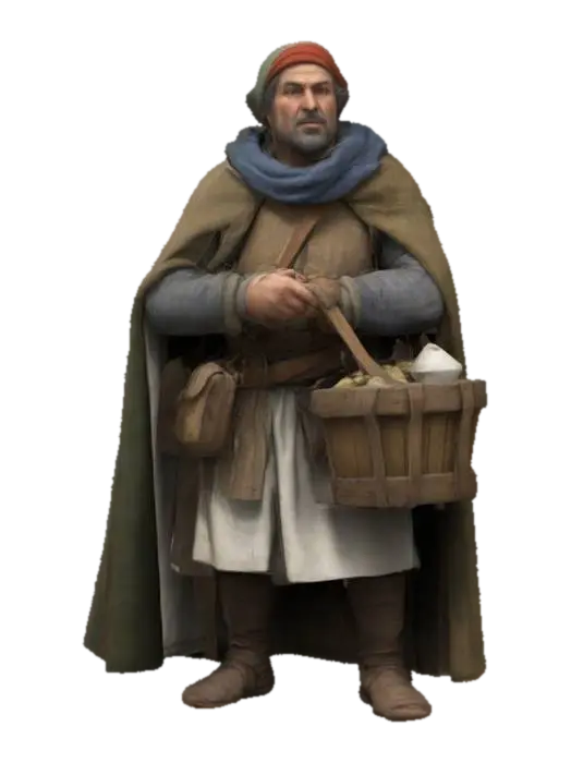 A traveling medieval merchant - Trader 3D model, vytvořený pomocí AI
