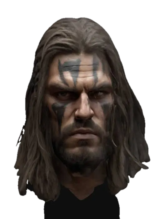 3D model for A highly detailed male barbarian warrior head long hair with a scar on his face