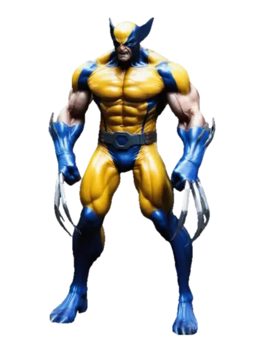 Extremely detailed Wolverine from the X-Men in a superhero battle pose with his… 3D model, vytvořený pomocí AI