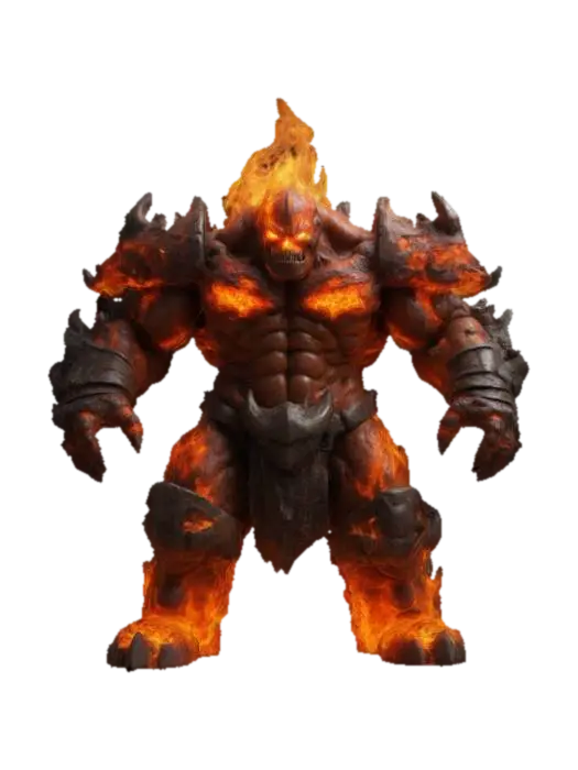 3D model for A fire golem huge muscular and menacing flames on its entire body 

   