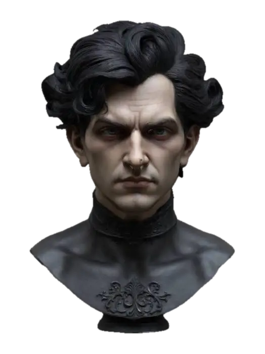 Beautiful male bust Gothic style realistic deeply refined detail extremely sharp 3D model, vytvořený pomocí AI