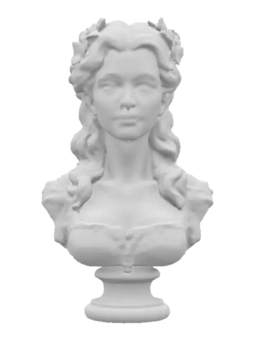 3D model for Beautiful female bust Gothic style realistic deeply refined detail extremely sharp beautiful with a strong proud exasperation, #women#,  