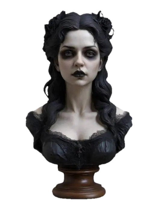 3D model for Beautiful female bust Gothic style realistic deeply refined detail extremely sharp beautiful with a strong proud exasperation, #women#,  