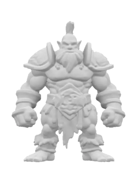 3D model for buff muscular barbarian  for Dungeons & Dragons. Attack pose.  Chibi art style. Highly stylized. Bold embossed and engraved detail. Well-defined edges. 2mm Chunky sculpted detail. High resolution., #game figure#