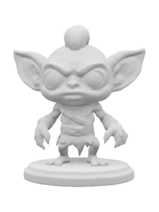 3D model for A chibi-style goblin  Oversized deeply carved eyes. Thick body. Highly stylized. Carved detail. Clean edges.  Highly detailed. Deeply detailed. Well-lit. Dungeons & Dragons. Chibi. DND. on a round base, #game figure#