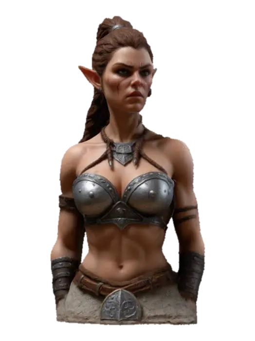 3D model for Medieval, Fantasy female barbarian , Highly Detailed, Bust, #game figure#